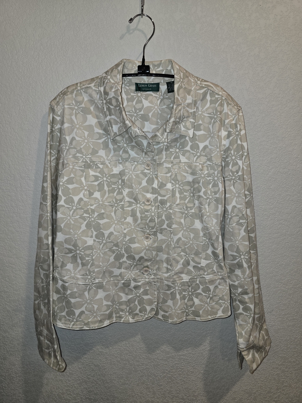 Lemon Grass Studio Women's Beige Floral Print Button Front Jacket - Size XL